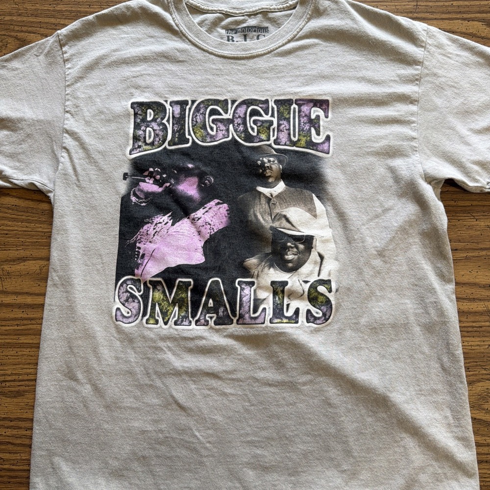 Notorious BIG Biggie Smalls Graphic Tee Mens M Gray Hip Hop Rap T-Shirt